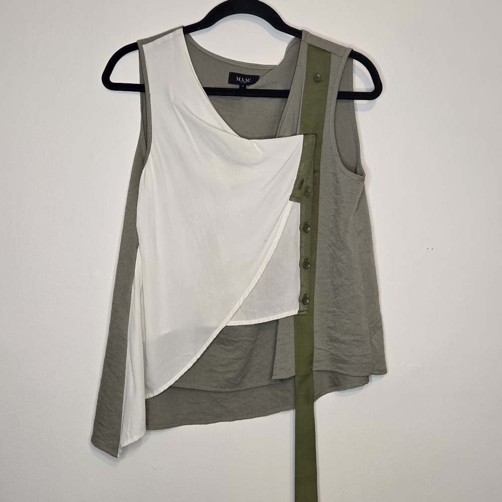 MAAC London Women's Small Layered Olive and White Blouse